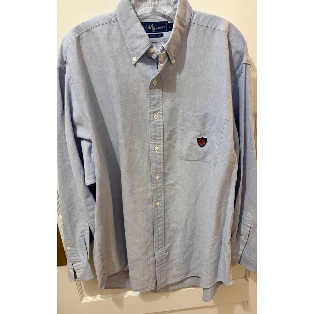 Ralph Lauren Light Blue Crest Logo Oxford Button Down Shirt Men’s Size L